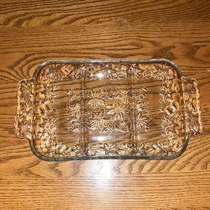 Princess House Fantasia Poinsettia Crystal 3 Section Divided Relish Tray/Dish